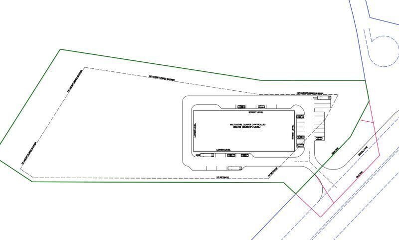 Permitting & Design Near Completion Site plan for Canton Self-Storage in Canton, Georgia, showing building layout, access, and location map.