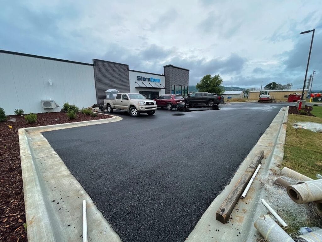 Lease-Up Underway Exterior photo of Huntsville Self-Storage, a completed five-building self-storage facility.