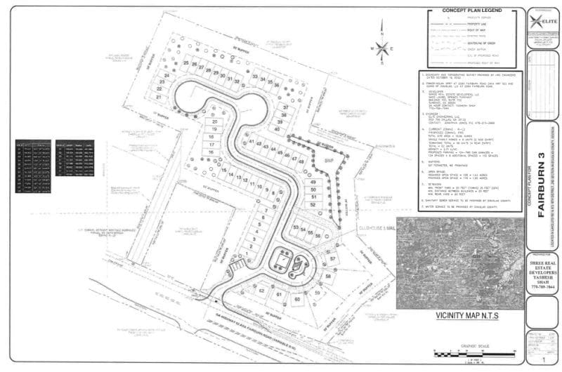 Preliminary site plan for Sweetwater Reserve Build-to-Rent community showing lot layout and roads.