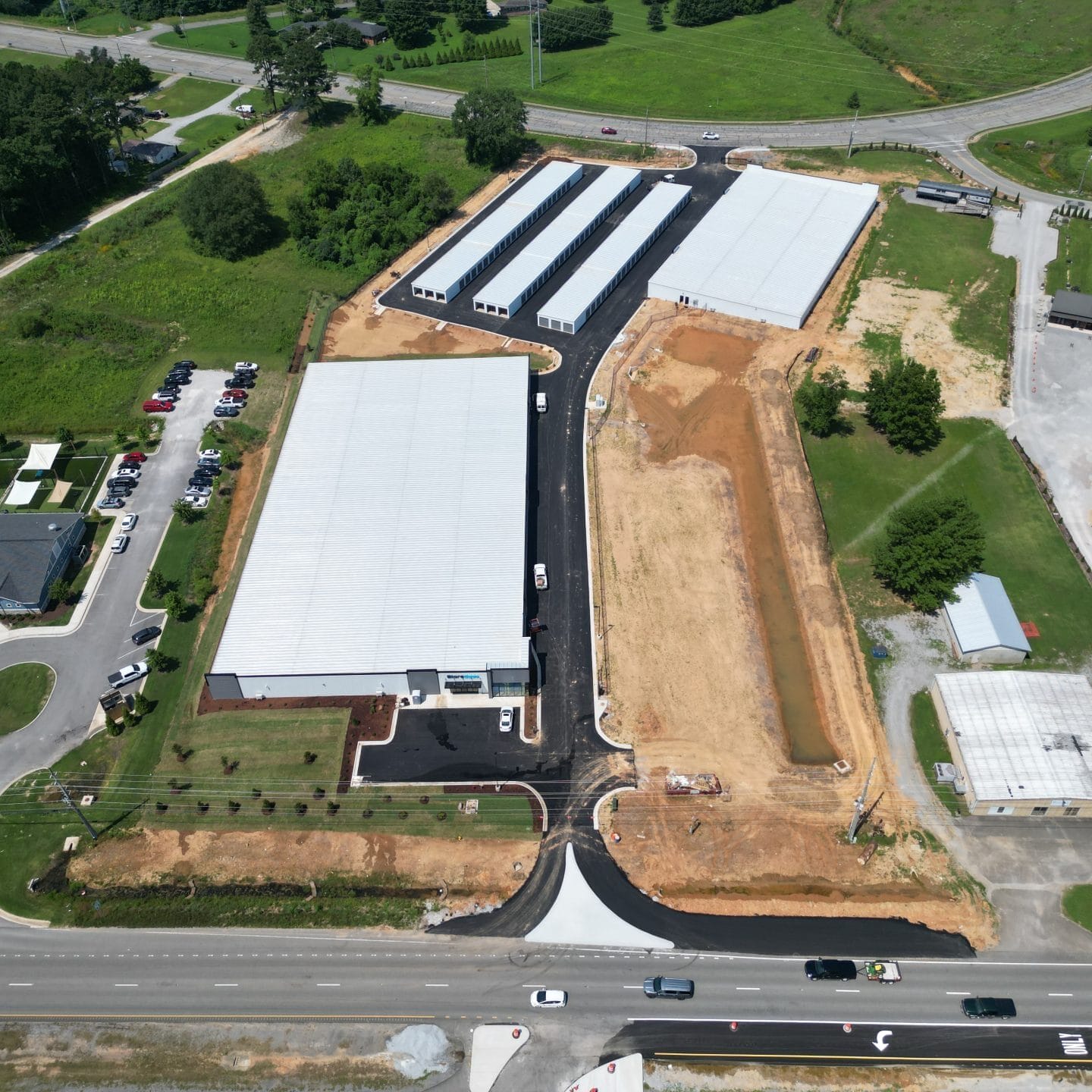 Exterior photo of Huntsville Self-Storage, a completed five-building self-storage facility.