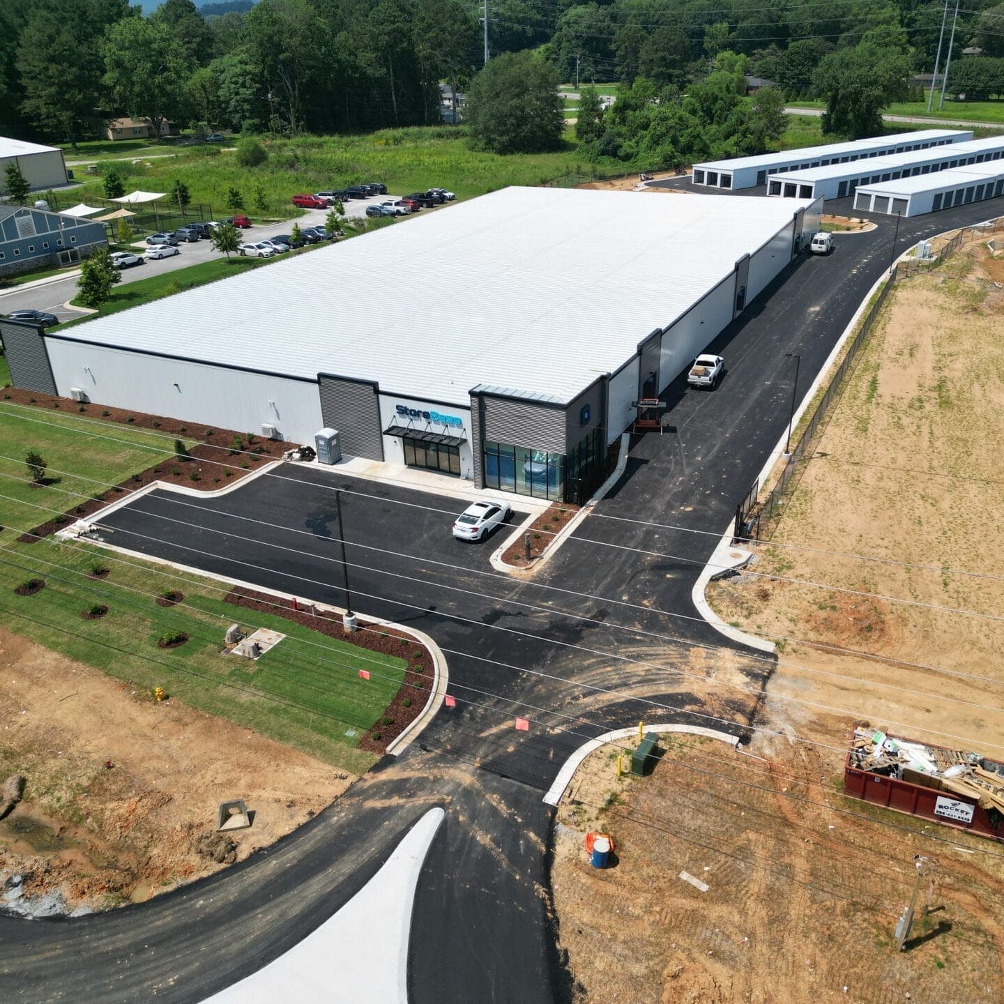 Exterior photo of Huntsville Self-Storage, a completed five-building self-storage facility.