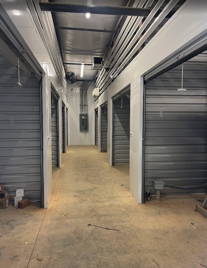 Interior photo of Huntsville Self-Storage, a completed five-building self-storage facility.
