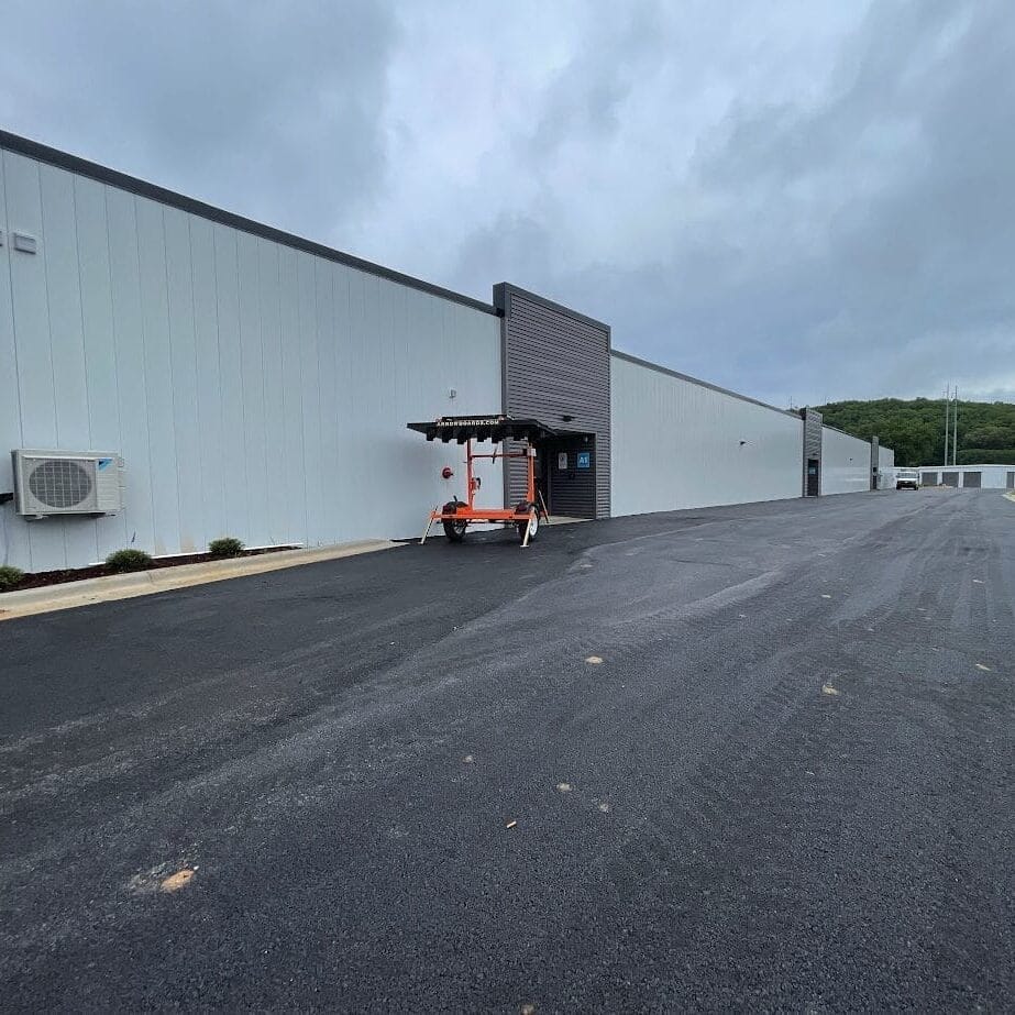 Exterior photo of Huntsville Self-Storage, a completed five-building self-storage facility.