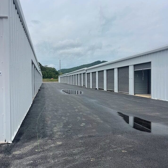 Exterior photo of Huntsville Self-Storage, a completed five-building self-storage facility.