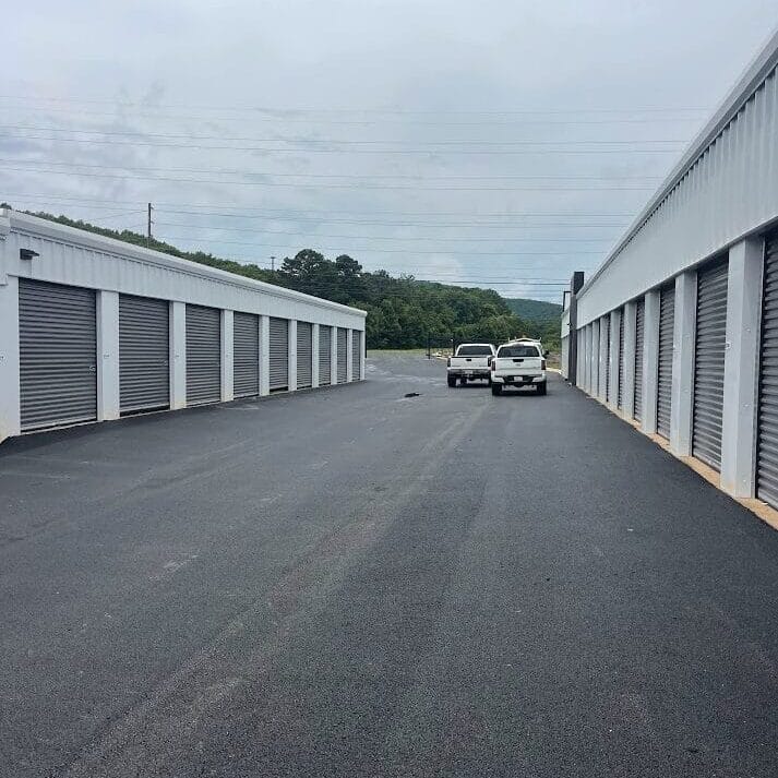 Exterior photo of Huntsville Self-Storage, a completed five-building self-storage facility.