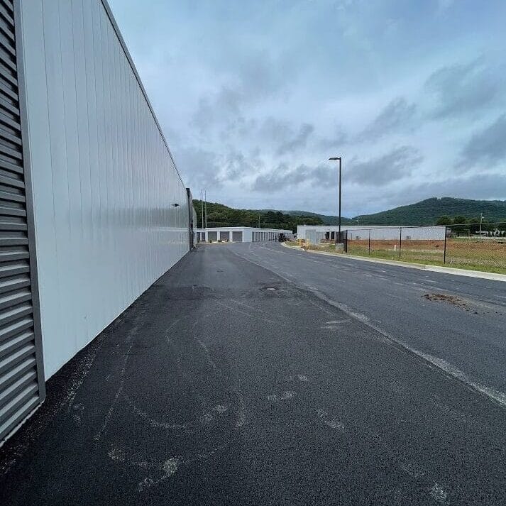 Exterior photo of Huntsville Self-Storage, a completed five-building self-storage facility.